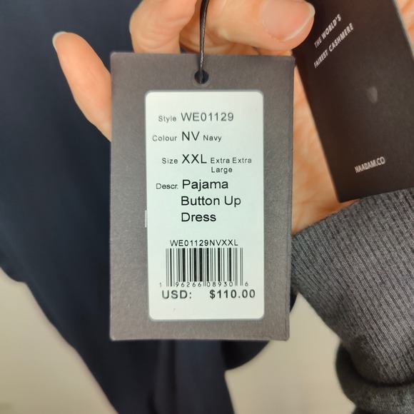 Naadam Pajama Button Up Dress Womens XXL Navy Blue Button Front Sleepwear - Picture 7 of 7